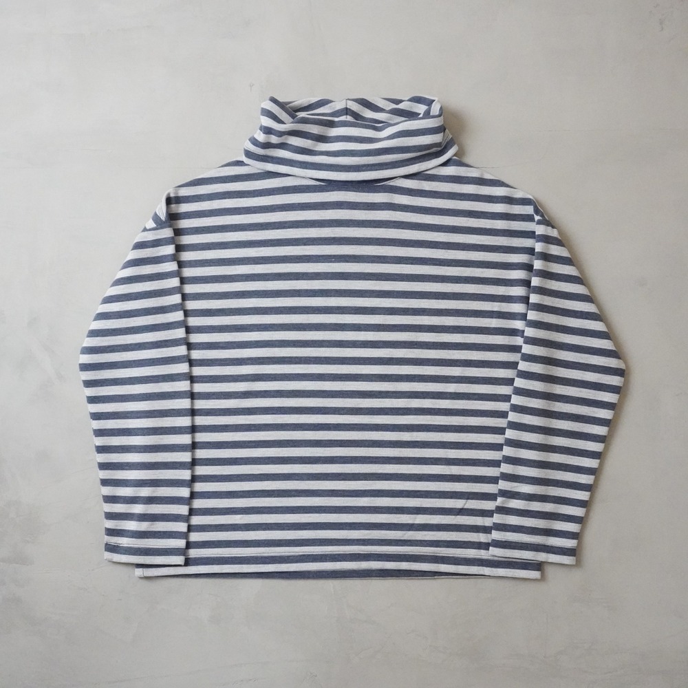 J. Crew Turtleneck Top Small Womens Navy Blue White Striped Long Sleeve Stretch